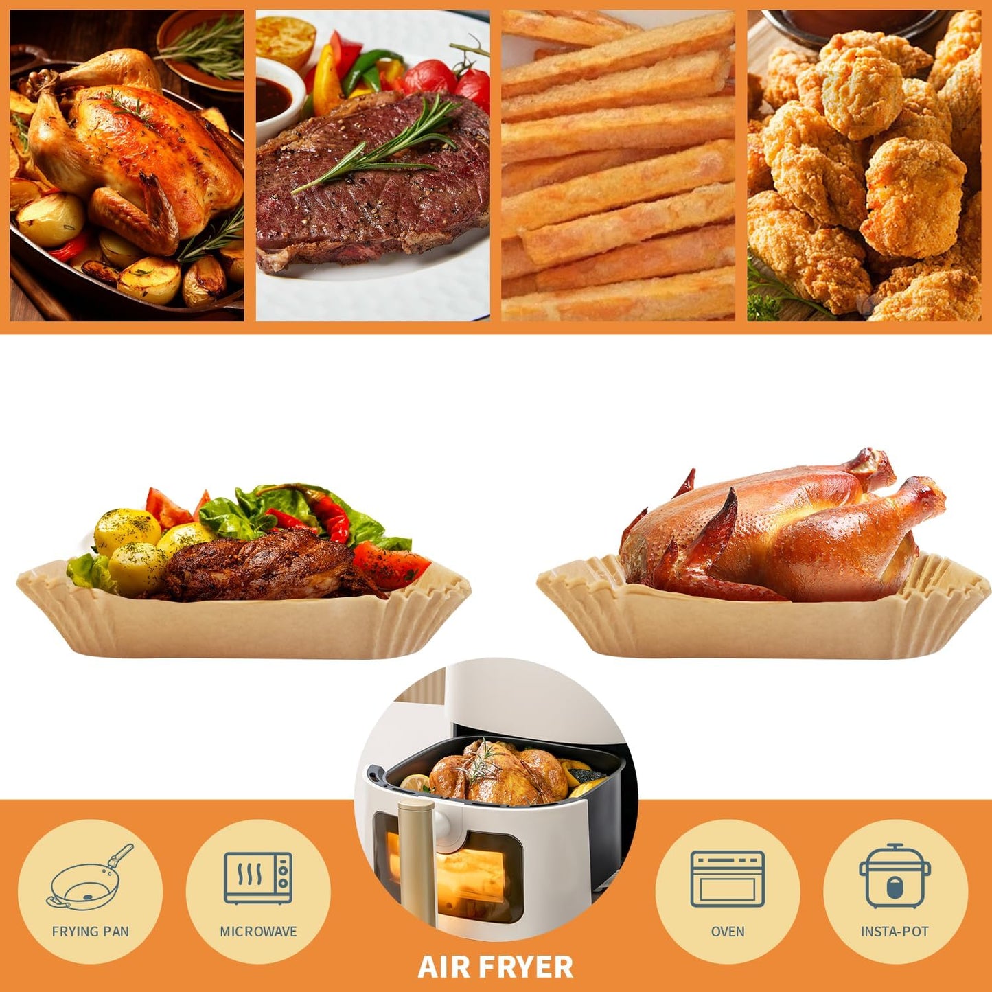 FIFHEN 125PC Air Fryer Liners, Ninja Air Fryer Paper Liners Disposable, Ninja Dual Air Fryer Accessories for Ninja AF300UK AF400UK, Salter, Tower and Other Dual Zone Air Fryer