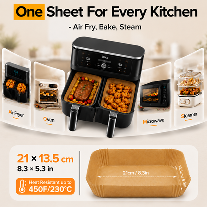 150PC Air Fryer Liners for Ninja Dual, FIFHEN Parchment Paper Air Fryer Liners Disposable, Air Fryer AF300UK AF400UK SL400UK Accessories Compatible with Ninja, Keplin, Tower, Other Dual Zone Air Fryer