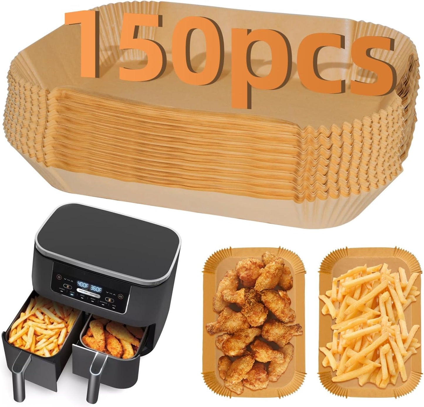 FIFHEN 150PC Air Fryer Liners, Ninja Air Fryer Paper Liners Disposable, Air Fryer Accessories for Ninja AF300UK AF400UK SL400UK, Compatible with Ninja, Keplin, Tower, Salter and Other Dual Zone Air Fryer