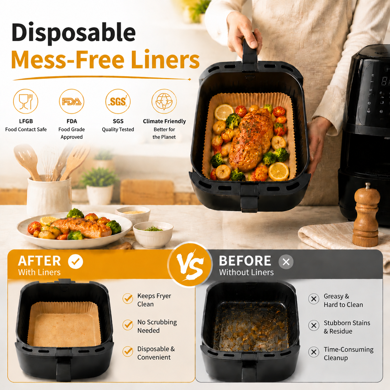 150PC Air Fryer Liners for Ninja Dual, FIFHEN Parchment Paper Air Fryer Liners Disposable, Air Fryer AF300UK AF400UK SL400UK Accessories Compatible with Ninja, Keplin, Tower, Other Dual Zone Air Fryer