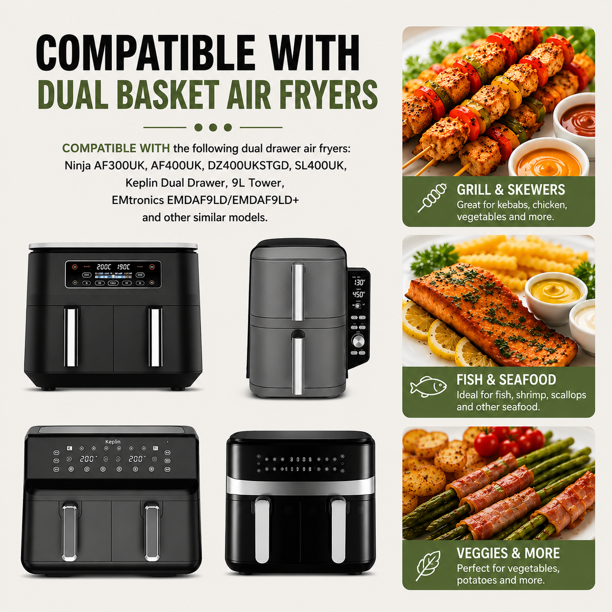 150PC Air Fryer Liners for Ninja Dual, FIFHEN Parchment Paper Air Fryer Liners Disposable, Air Fryer AF300UK AF400UK SL400UK Accessories Compatible with Ninja, Keplin, Tower, Other Dual Zone Air Fryer